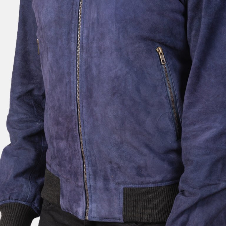 Mens Shane Blue Suede Bomber Jacket5849-9-1568465786385